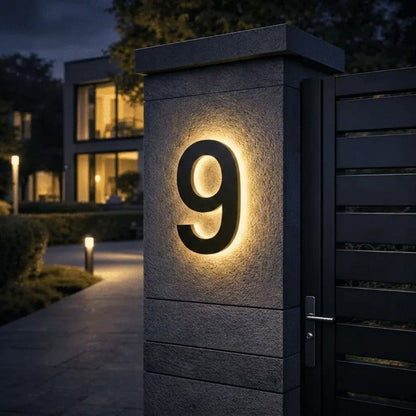 LED Backlit House Number Sign for Outdoor Use with Warm White Glow