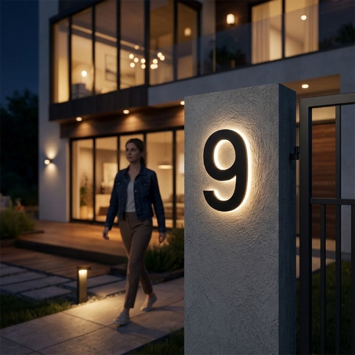 LED Backlit House Number Sign for Outdoor Use with Warm White Glow
