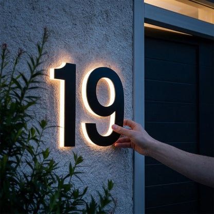LED Backlit House Number Sign for Outdoor Use with Warm White Glow