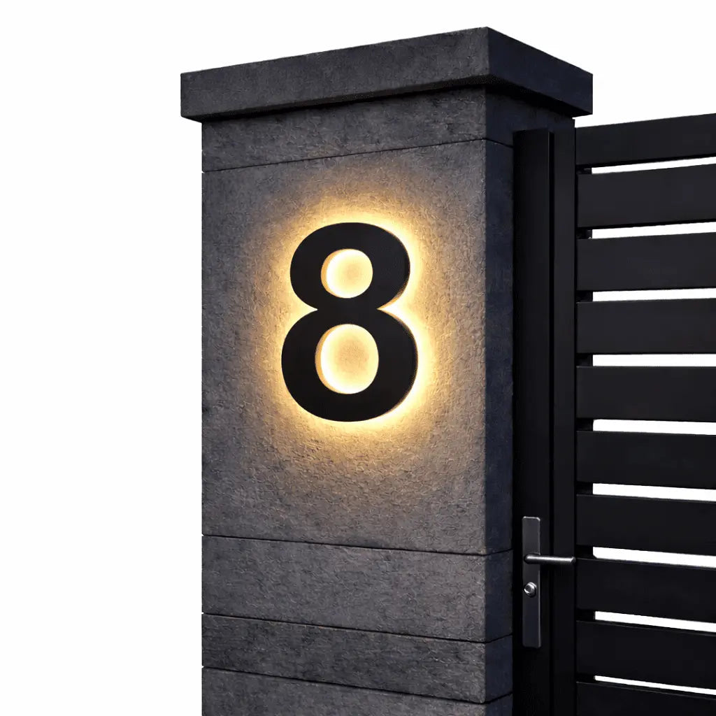 LED Backlit House Number Sign for Outdoor Use with Warm White Glow
