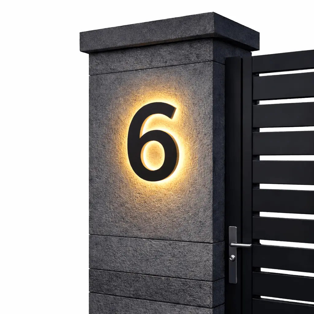 LED Backlit House Number Sign for Outdoor Use with Warm White Glow