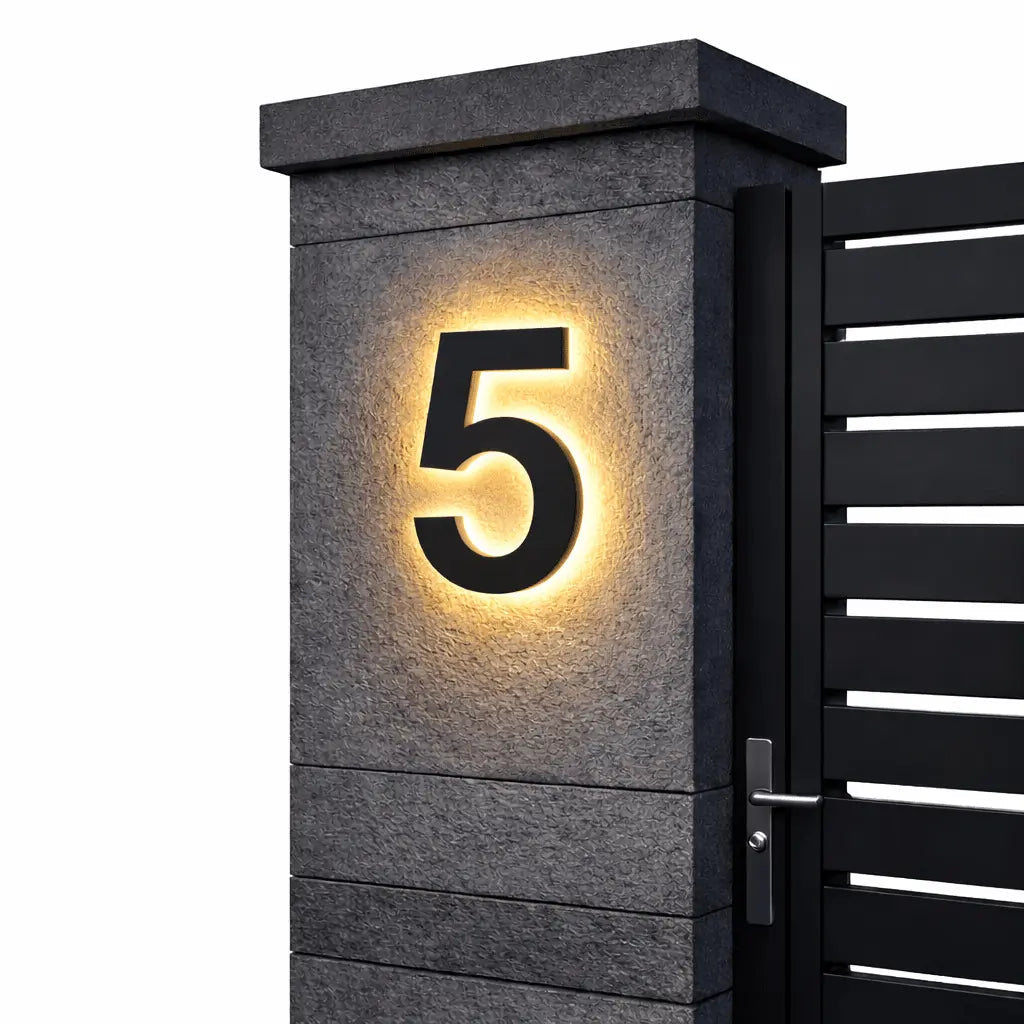 LED Backlit House Number Sign for Outdoor Use with Warm White Glow