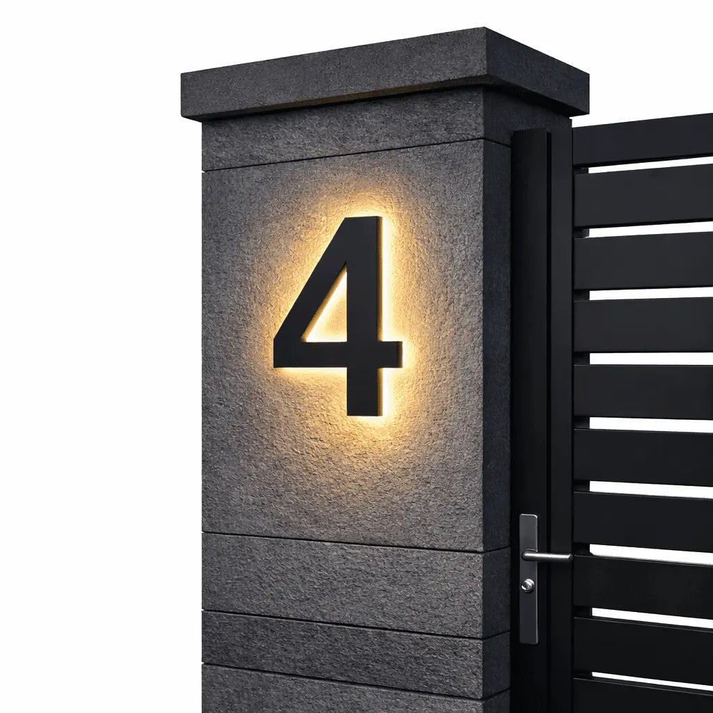 LED Backlit House Number Sign for Outdoor Use with Warm White Glow