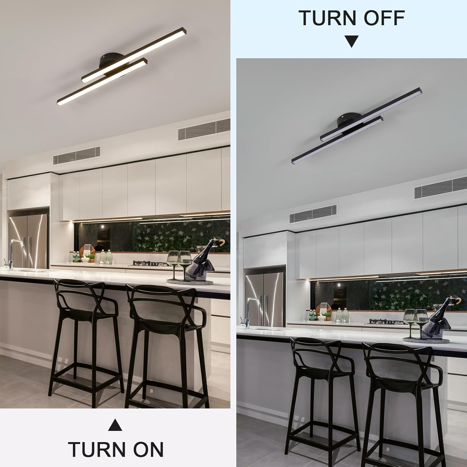 LED Ceiling Light Minimalist Double Bar Semi-Flush Mount with Integrated LED