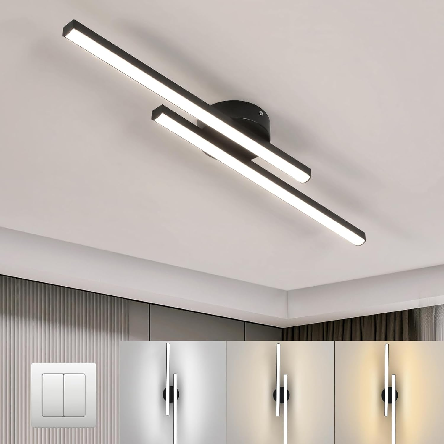 LED Ceiling Light Minimalist Double Bar Semi-Flush Mount with Integrated LED