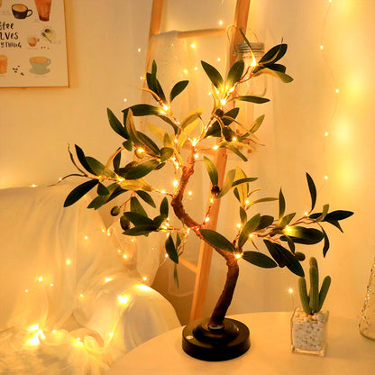 LED Olive Tree Table Lamp Bohemian with Warm Fairy Lights and Touch Switch