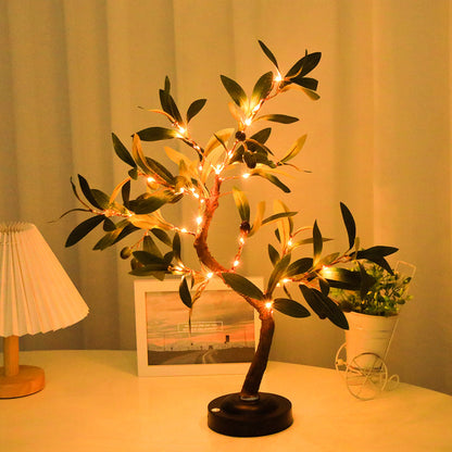 LED Olive Tree Table Lamp Bohemian with Warm Fairy Lights and Touch Switch