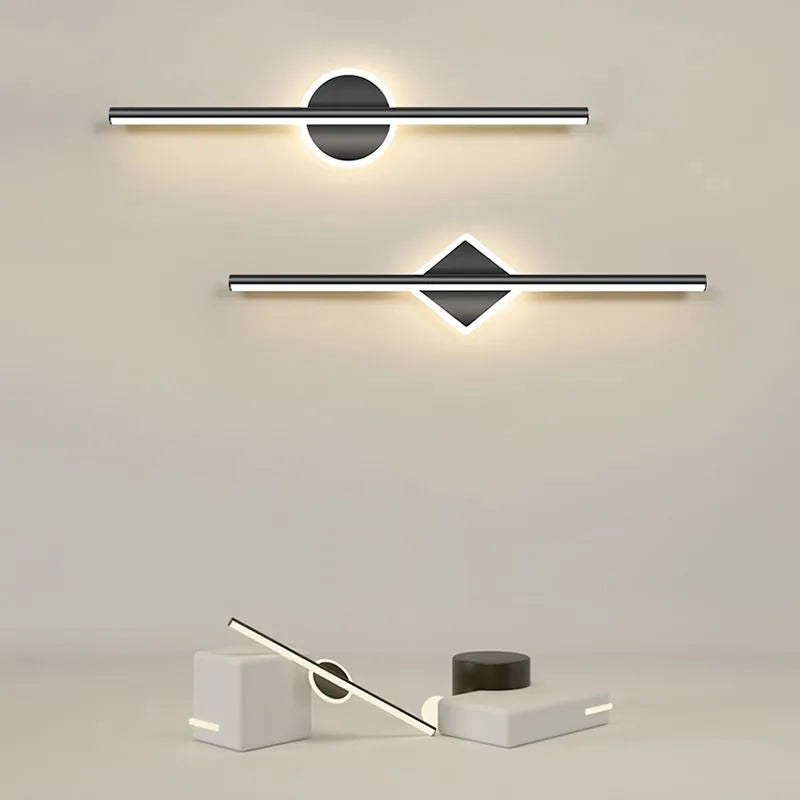 LED Wall Lamp Minimalist Linear Vanity Light with Round Disc Base