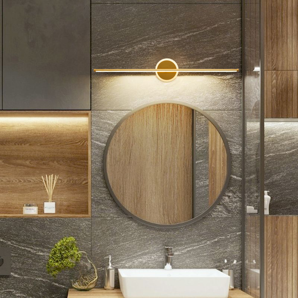 LED Wall Lamp Minimalist Linear Vanity Light with Round Disc Base