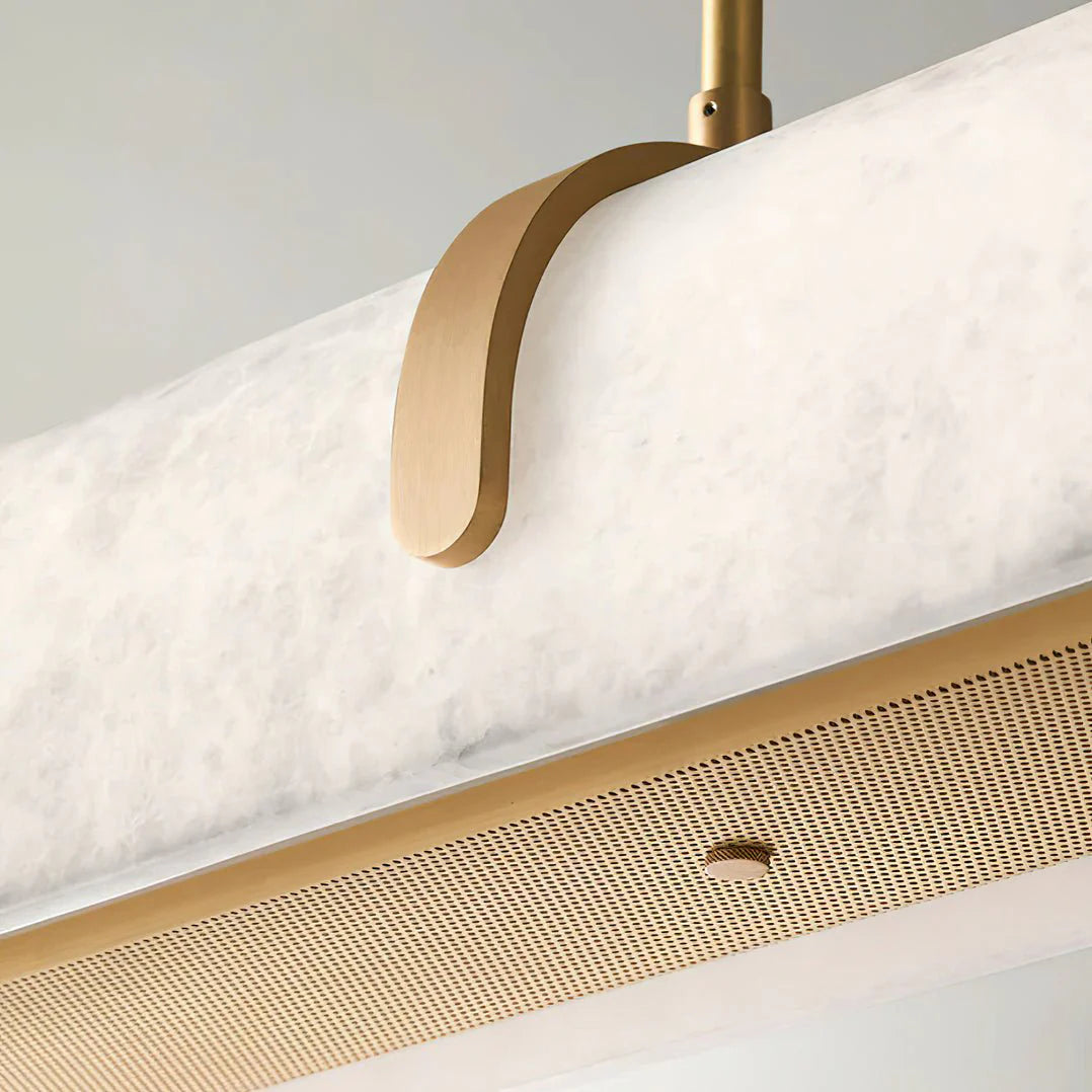 Linear Alabaster Pendant Light Modern with Brass Frame for Dining Table and Kitchen Island