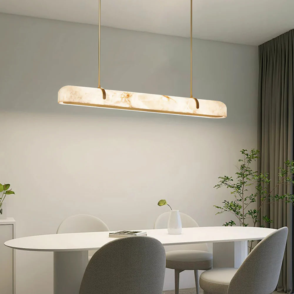 Linear Alabaster Pendant Light Modern with Brass Frame for Dining Table and Kitchen Island