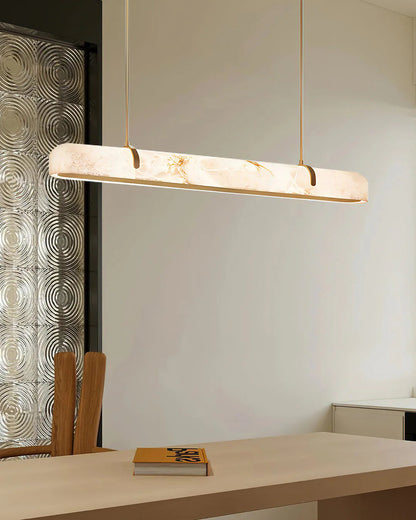 Linear Alabaster Pendant Light Modern with Brass Frame for Dining Table and Kitchen Island