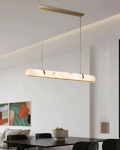 Linear Alabaster Pendant Light Modern with Brass Frame for Dining Table and Kitchen Island