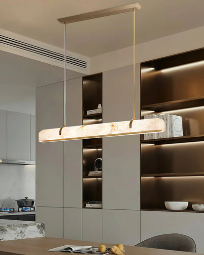 Linear Alabaster Pendant Light Modern with Brass Frame for Dining Table and Kitchen Island