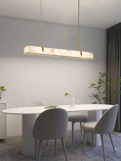 Linear Alabaster Pendant Light Modern with Brass Frame for Dining Table and Kitchen Island