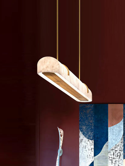 Linear Alabaster Pendant Light Modern with Brass Frame for Dining Table and Kitchen Island