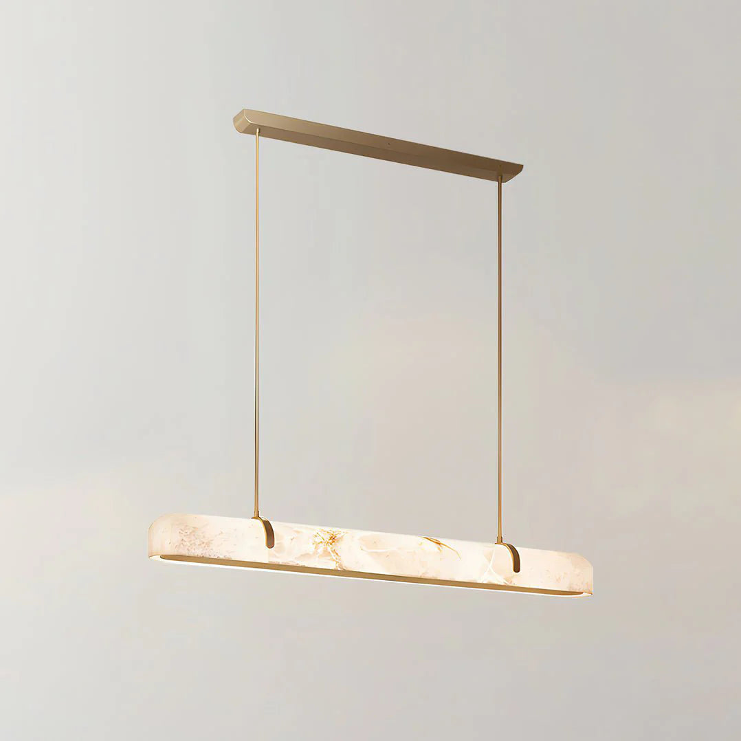 Linear Alabaster Pendant Light Modern with Brass Frame for Dining Table and Kitchen Island