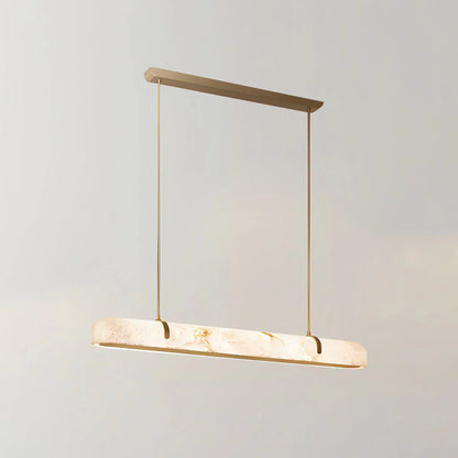 Linear Alabaster Pendant Light Modern with Brass Frame for Dining Table and Kitchen Island