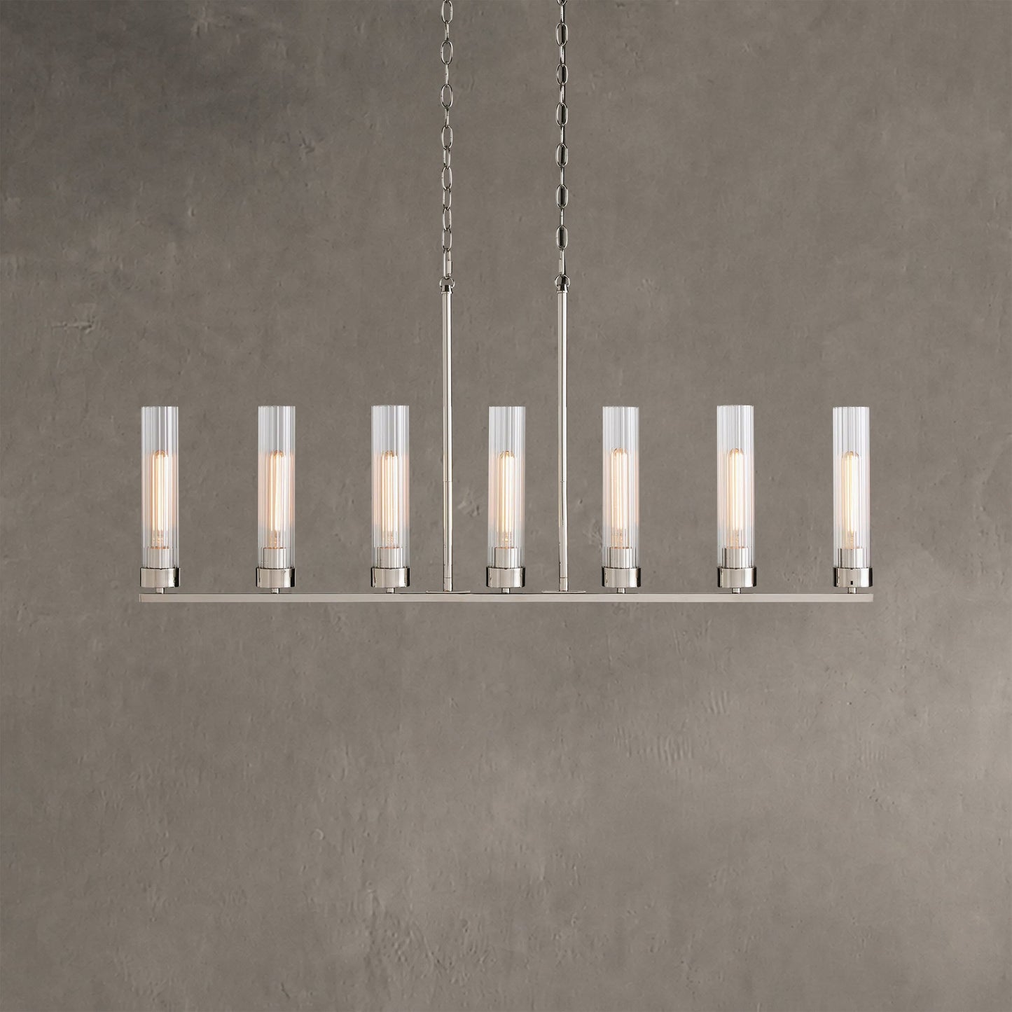 Linear Chandelier Art Deco with Fluted Glass Shades and Adjustable Drop