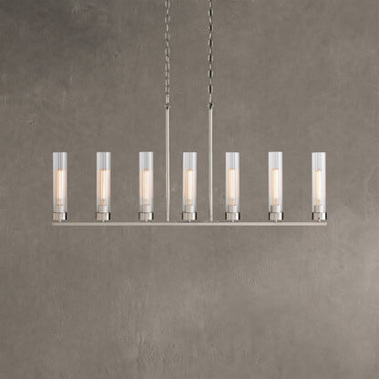 Linear Chandelier Art Deco with Fluted Glass Shades and Adjustable Drop