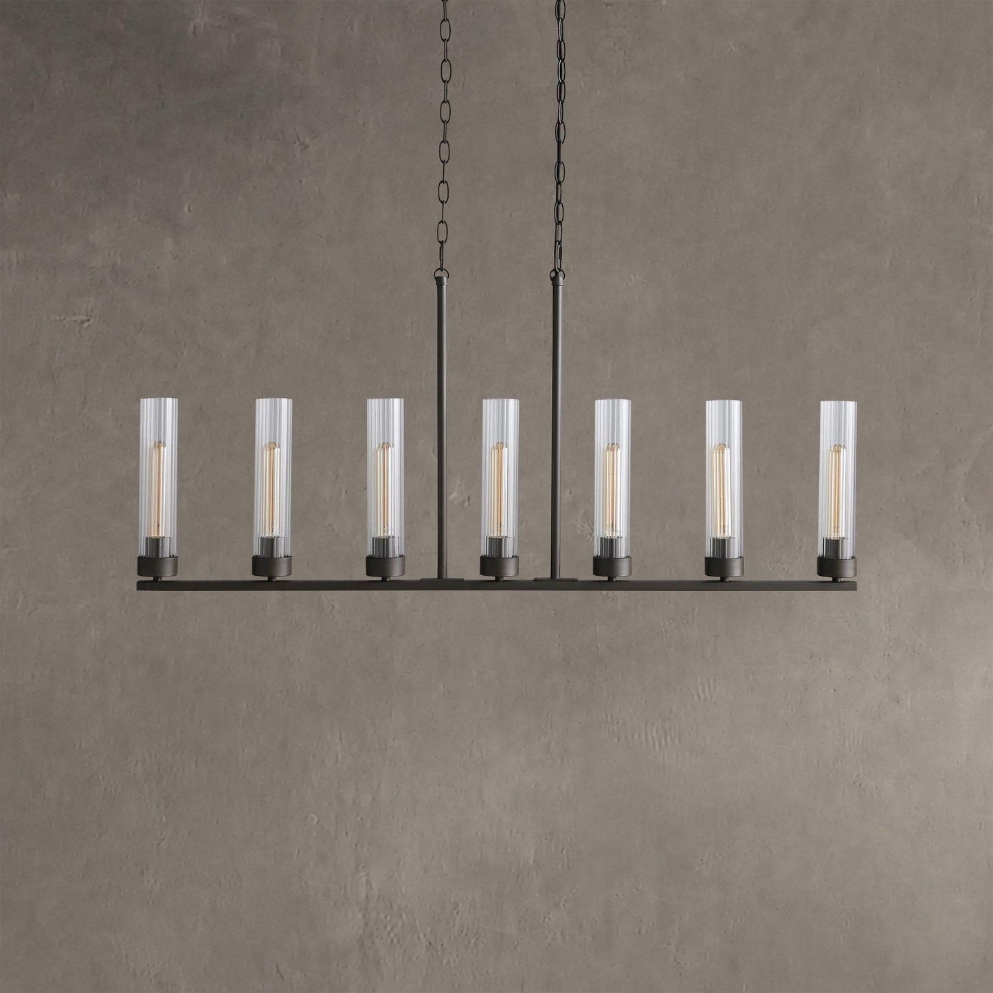 Linear Chandelier Art Deco with Fluted Glass Shades and Adjustable Drop