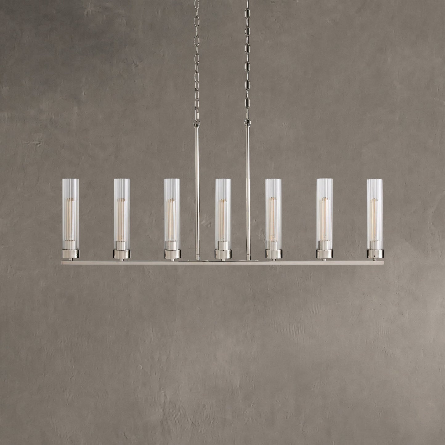 Linear Chandelier Art Deco with Fluted Glass Shades and Adjustable Drop