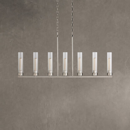 Linear Chandelier Art Deco with Fluted Glass Shades and Adjustable Drop
