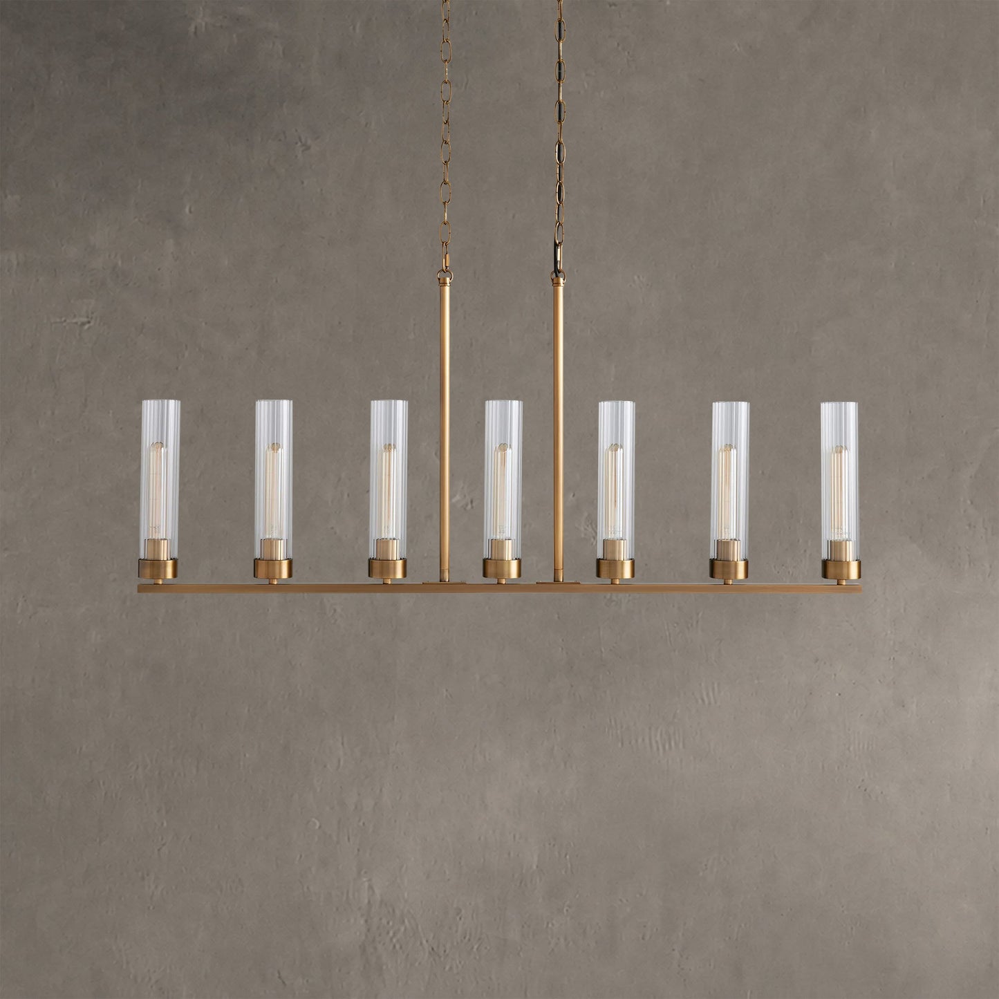 Linear Chandelier Art Deco with Fluted Glass Shades and Adjustable Drop