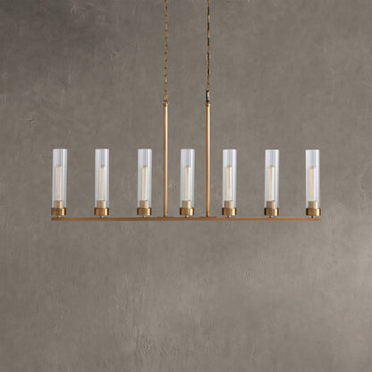 Linear Chandelier Art Deco with Fluted Glass Shades and Adjustable Drop