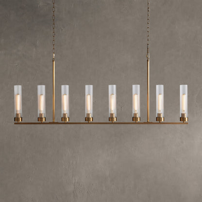 Linear Chandelier Art Deco with Fluted Glass Shades and Adjustable Drop