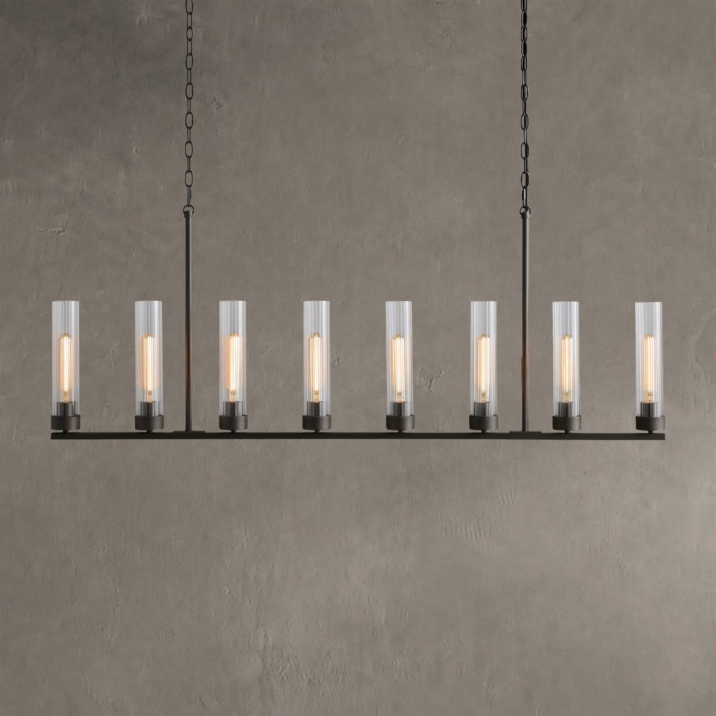 Linear Chandelier Art Deco with Fluted Glass Shades and Adjustable Drop
