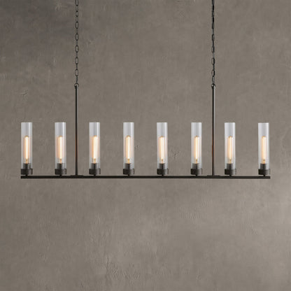 Linear Chandelier Art Deco with Fluted Glass Shades and Adjustable Drop