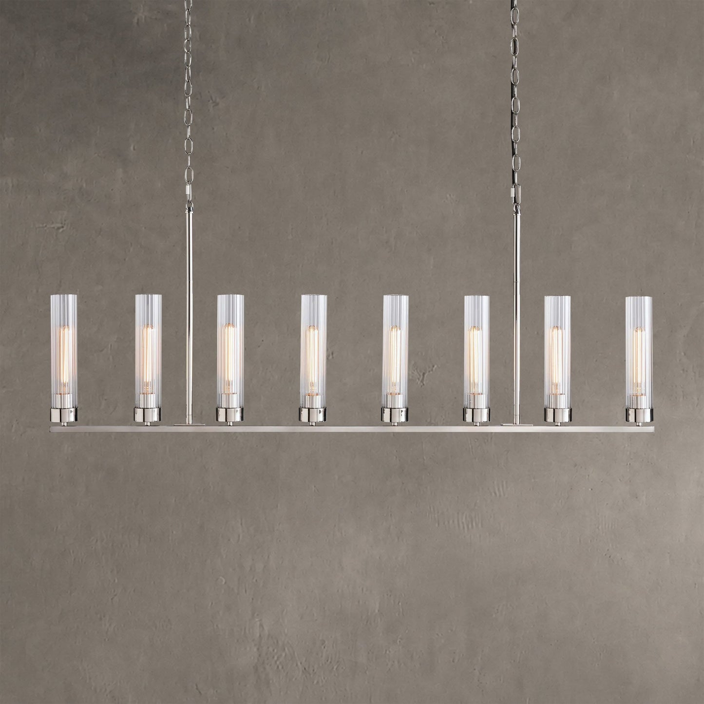 Linear Chandelier Art Deco with Fluted Glass Shades and Adjustable Drop