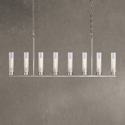 Linear Chandelier Art Deco with Fluted Glass Shades and Adjustable Drop
