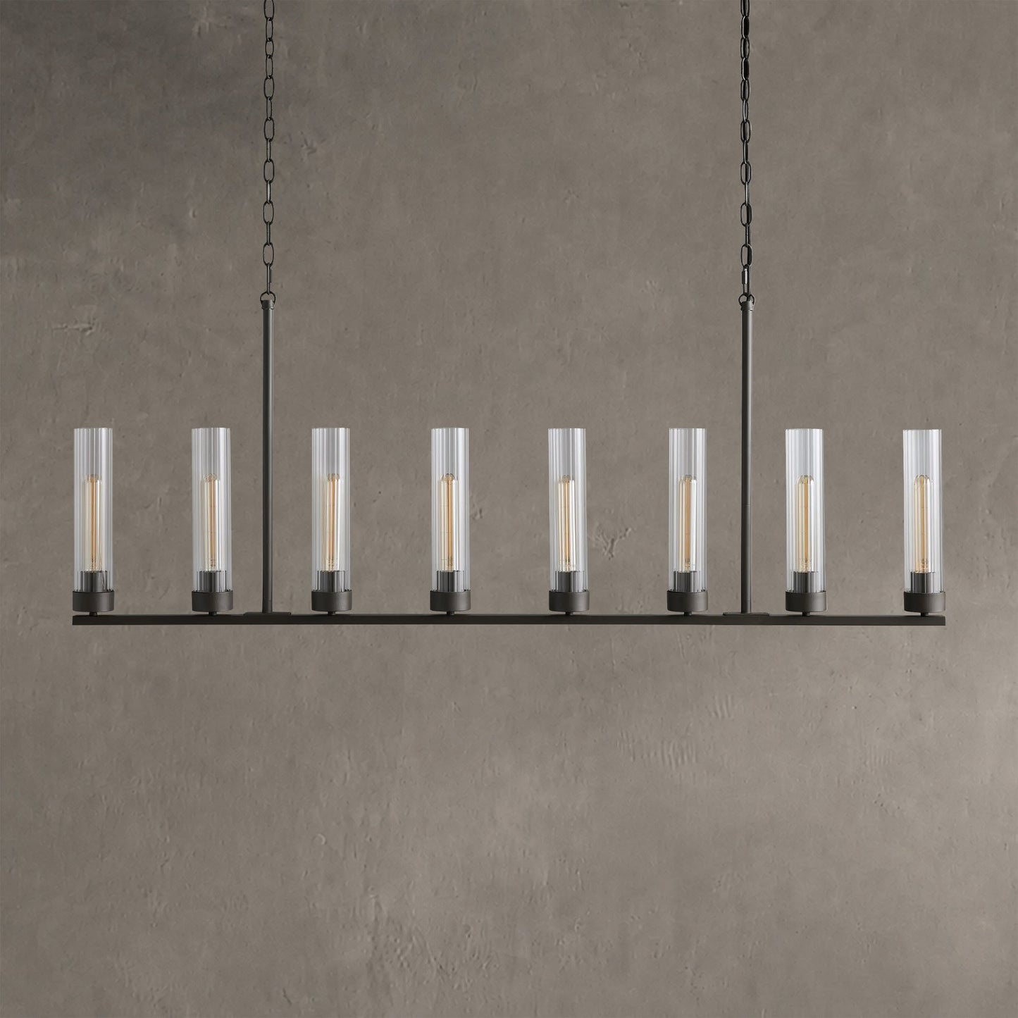 Linear Chandelier Art Deco with Fluted Glass Shades and Adjustable Drop