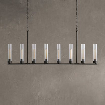 Linear Chandelier Art Deco with Fluted Glass Shades and Adjustable Drop