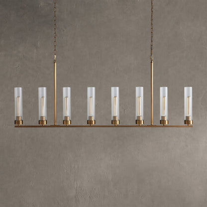 Linear Chandelier Art Deco with Fluted Glass Shades and Adjustable Drop