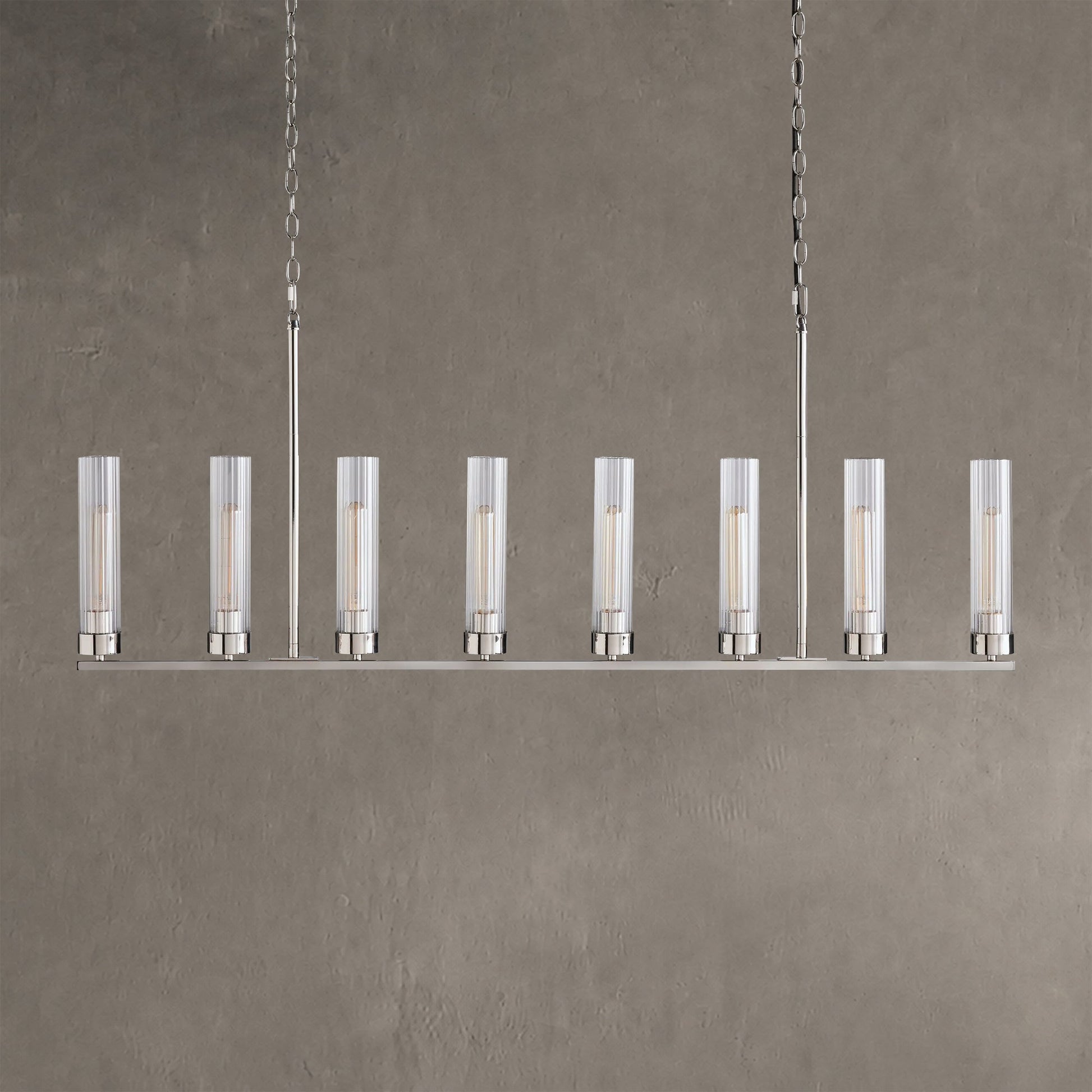 Linear Chandelier Art Deco with Fluted Glass Shades and Adjustable Drop