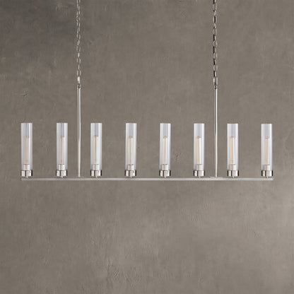 Linear Chandelier Art Deco with Fluted Glass Shades and Adjustable Drop