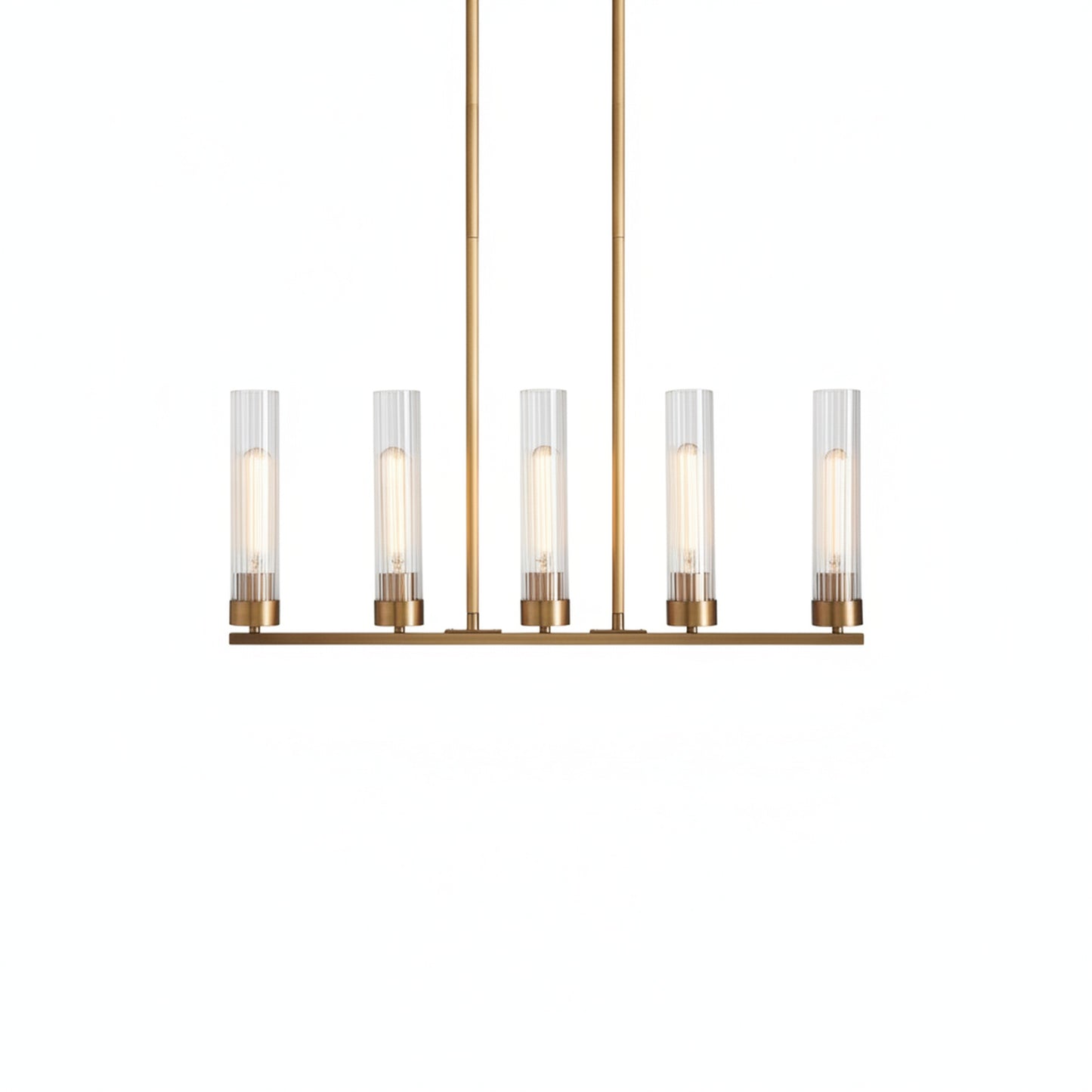 Linear Chandelier Art Deco with Fluted Glass Shades and Adjustable Drop