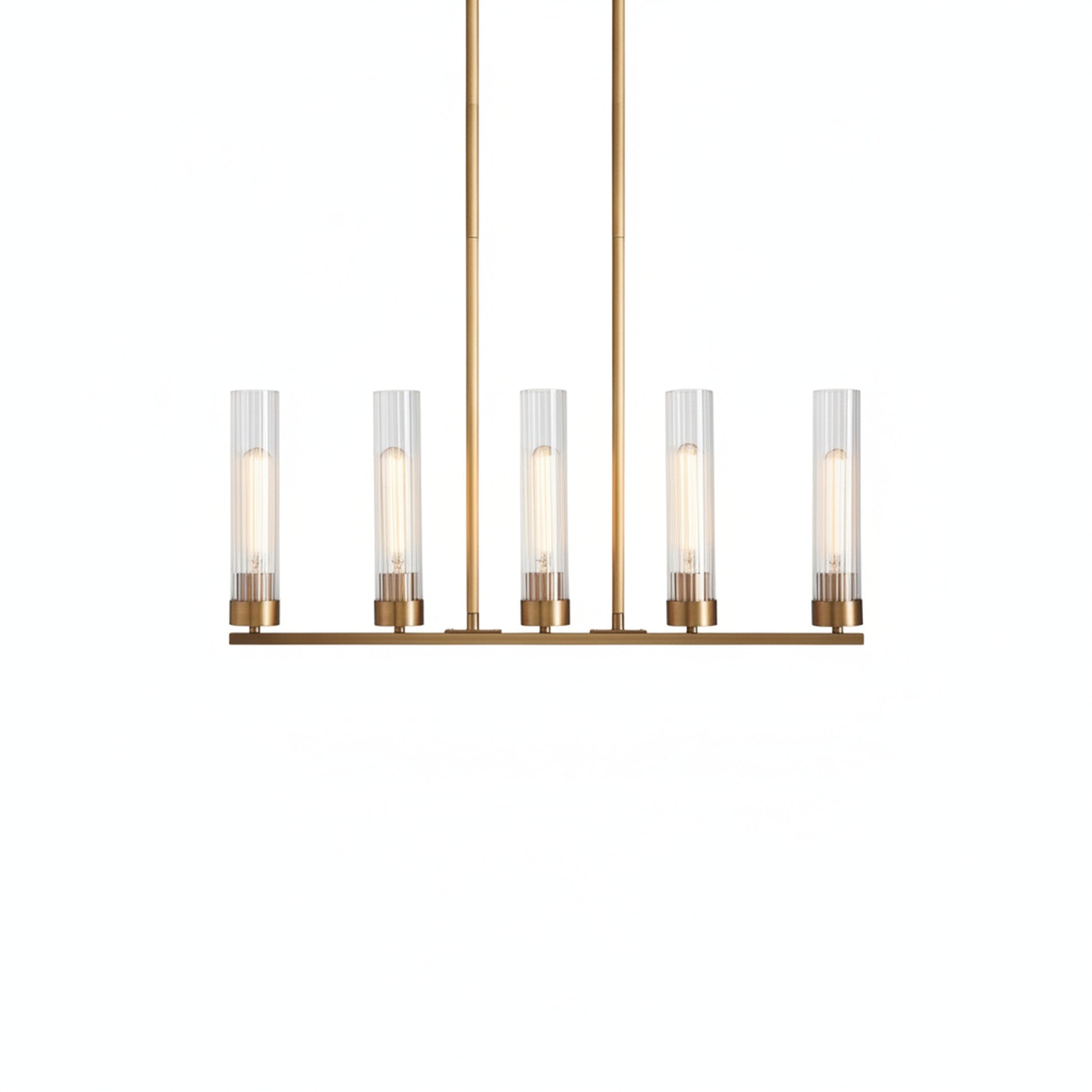 Linear Chandelier Art Deco with Fluted Glass Shades and Adjustable Drop