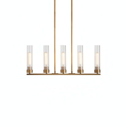 Linear Chandelier Art Deco with Fluted Glass Shades and Adjustable Drop