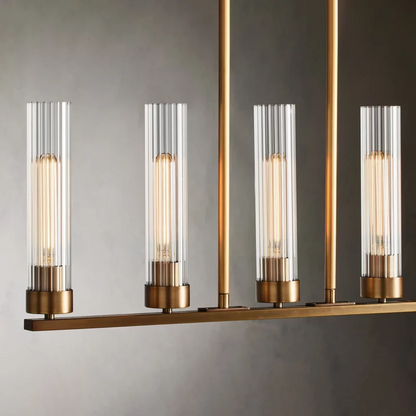 Linear Chandelier Art Deco with Fluted Glass Shades and Adjustable Drop