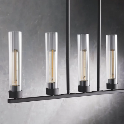 Linear Chandelier Art Deco with Fluted Glass Shades and Adjustable Drop