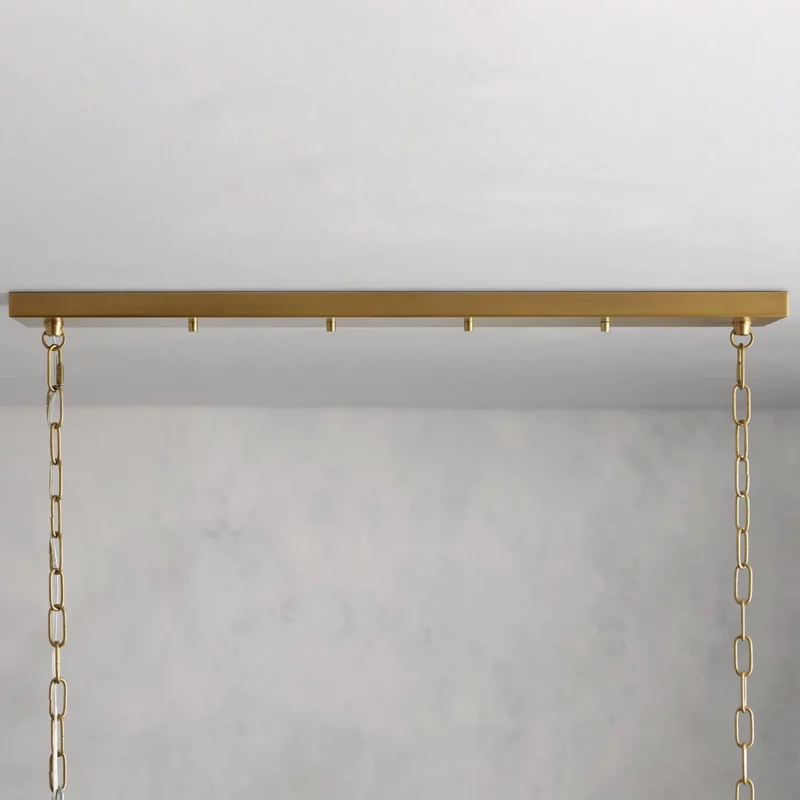 Linear Chandelier Art Deco with Fluted Glass Shades and Adjustable Drop