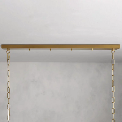 Linear Chandelier Art Deco with Fluted Glass Shades and Adjustable Drop