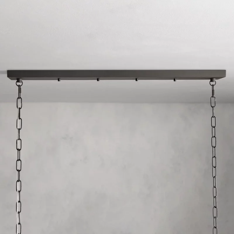 Linear Chandelier Art Deco with Fluted Glass Shades and Adjustable Drop
