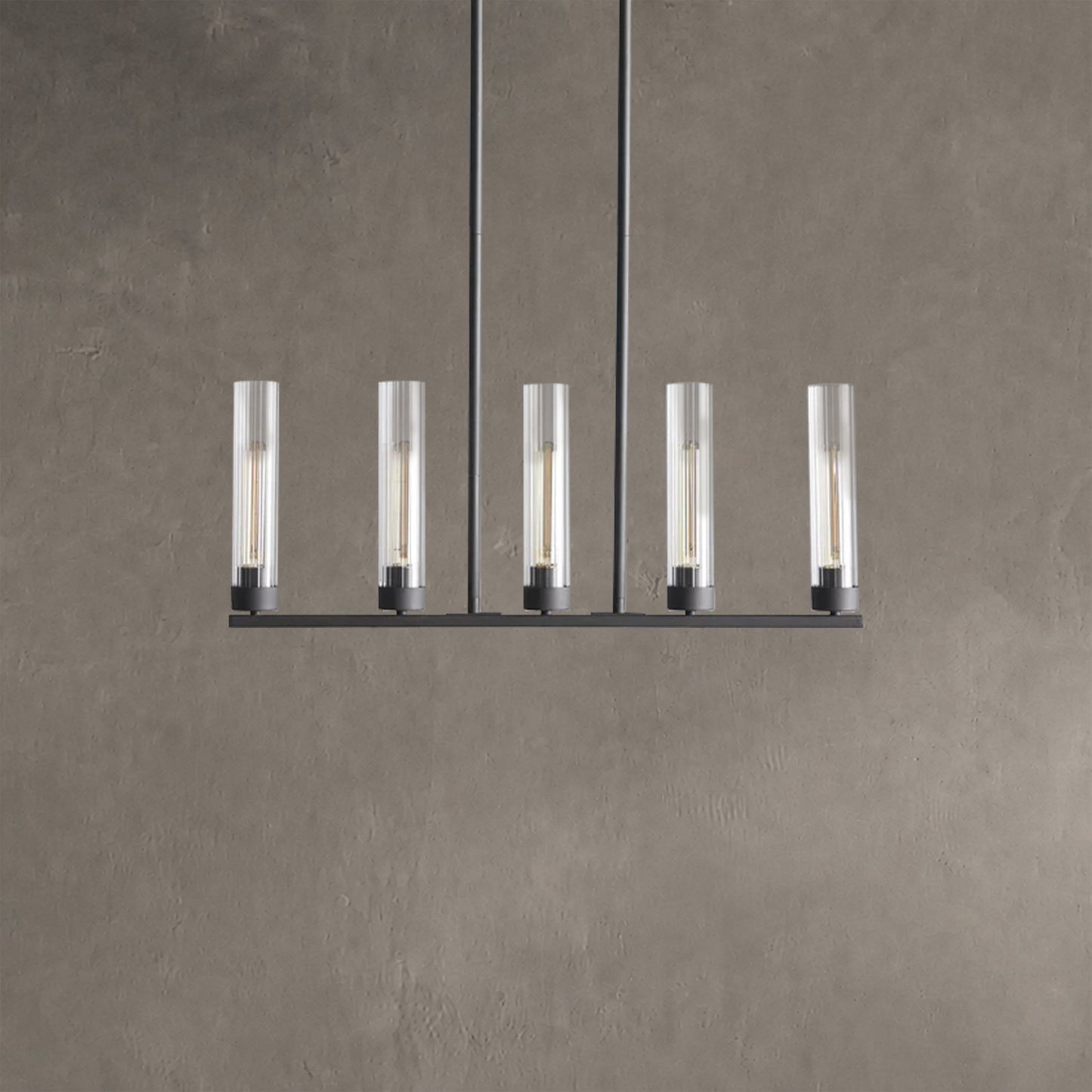 Linear Chandelier Art Deco with Fluted Glass Shades and Adjustable Drop