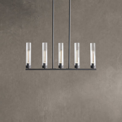 Linear Chandelier Art Deco with Fluted Glass Shades and Adjustable Drop