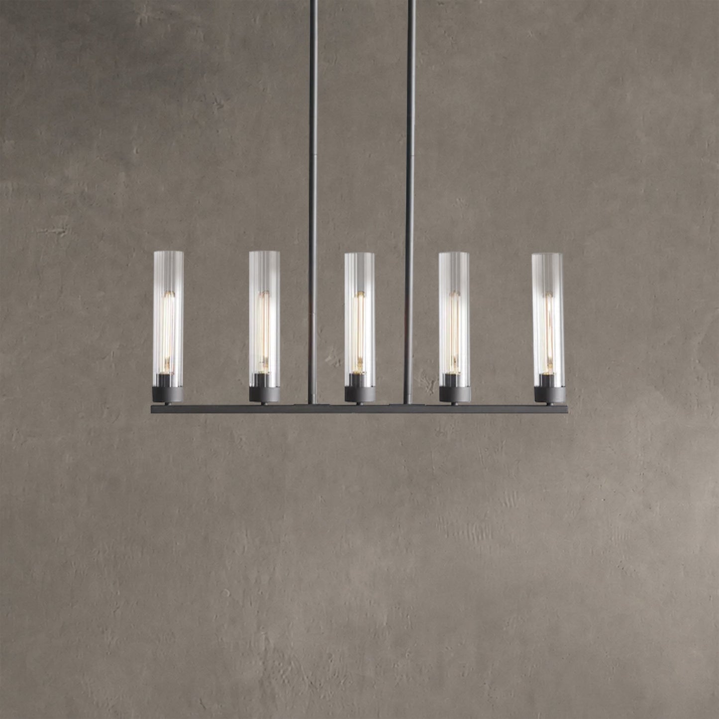 Linear Chandelier Art Deco with Fluted Glass Shades and Adjustable Drop